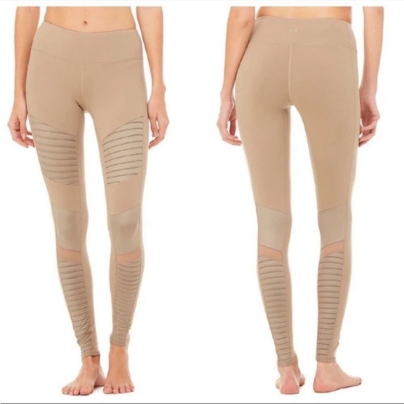 Alo Yoga Moto Legging Tan Color with Mesh Detail - Picture 1 of 9